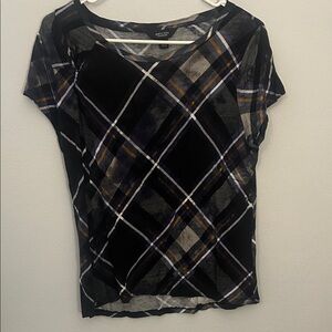 White House Black Market Plaid Short Sleeve Tee